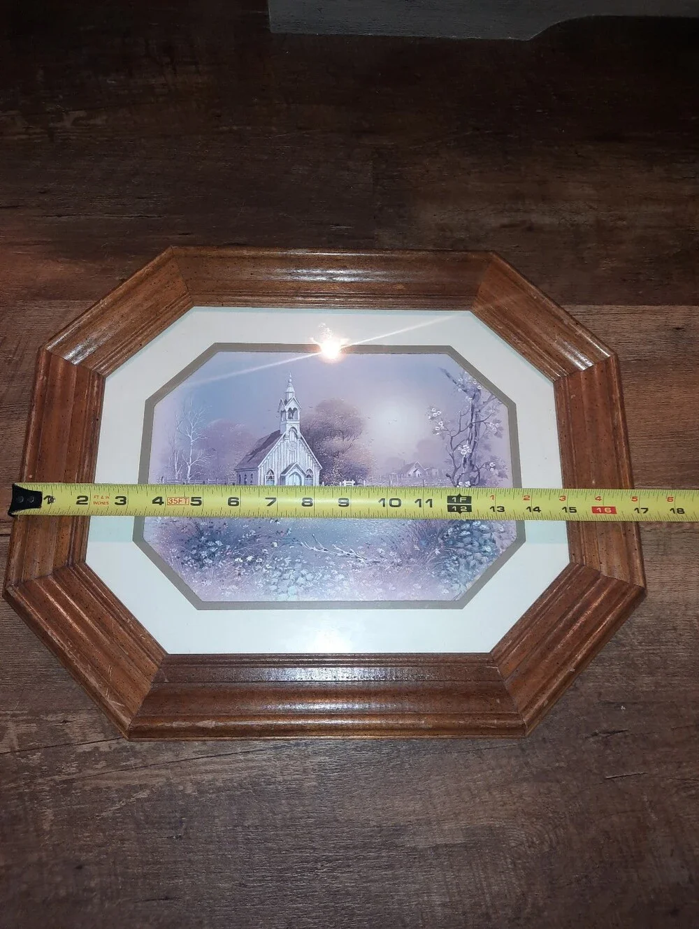 Vintage Framed Homeco Pastel Chapel Print in Brown Octagonal Frame